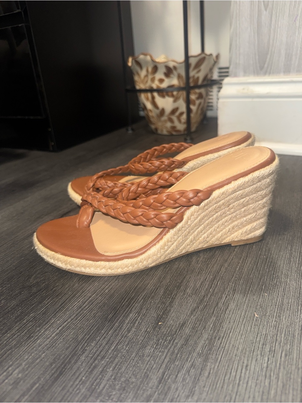 JustFab Braided Tan Espadrille Wedge Sandals